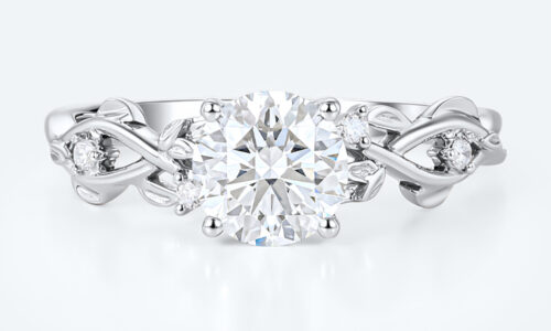 Nature-Inspired Round Lab Diamond Vine Ring | Botanical Leaf in White Gold