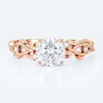 Nature-Inspired Round Lab Diamond Vine Ring | Botanical Leaf in Rose Gold