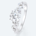 Nature-Inspired Round Lab Diamond Vine Ring | Botanical Leaf in White Gold