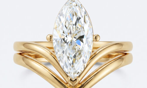 Marquise Cut Lab Diamond Minimalist V Shaped Solitaire Engagement Ring Set (2)