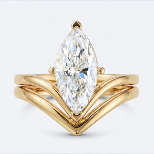2CT Marquise Cut Lab Diamond Minimalist V Shaped Solitaire Engagement Ring Set
