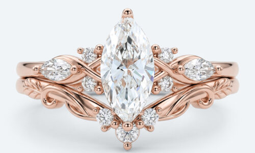 Marquise Cut Lab Grown Diamond Vintage Inspired Filigree Bridal Ring Set (2)