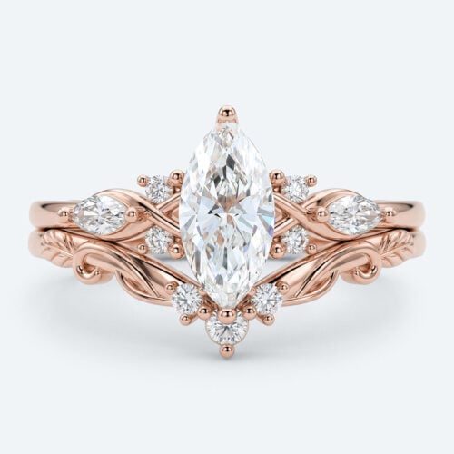 Marquise Cut Lab Grown Diamond Vintage Inspired Filigree Bridal Ring Set