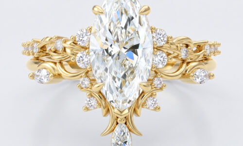 Nature Themed 2CT Marquise Cut Lab Diamond Matching Bridal Ring Set (1)