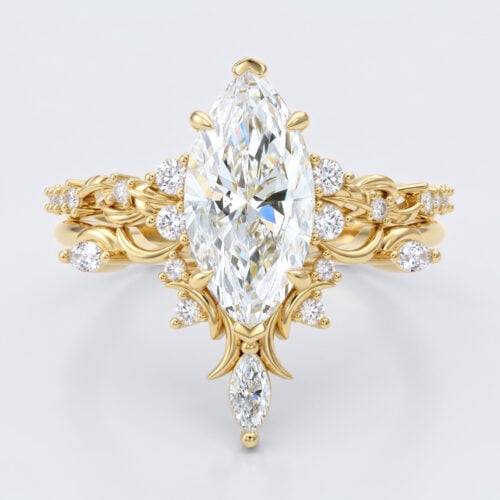 Nature Themed 2CT Marquise Cut Lab Diamond Matching Bridal Ring Set