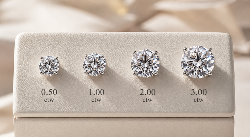Diamond Stud Earring Size Chart: 0.5ct to 3ct on Ear Comparison Diamond Stud Earring Size Chart: 0.5ct to 3ct on Ear Comparison