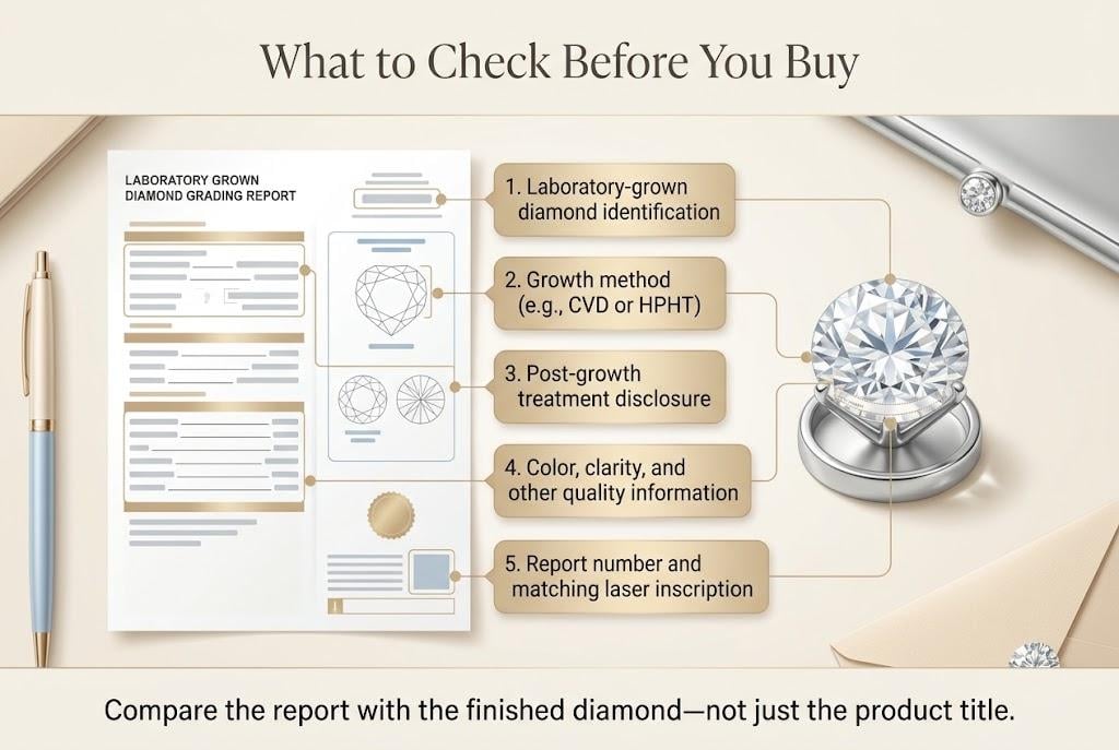 How to read a laboratory-grown diamond grading report for CVD and HPHT disclosure