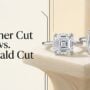 Asscher-style and emerald-cut diamond engagement rings displayed side by side