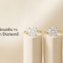 Cubic zirconia, moissanite, and lab-grown diamond rings compared in identical solitaire settings