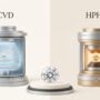 CVD and HPHT laboratory-grown diamond growth methods shown leading to a finished diamond