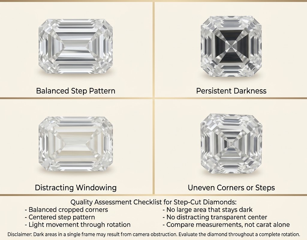 Buying checklist for Asscher and emerald-cut diamond proportions and light return