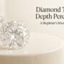 Round brilliant diamond shown from top and side to explain table and depth percentage.