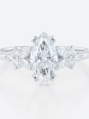 1ct Colorless VS+ Marquise Cut Lab Grown Diamond Petal Side Stones Double Claw Prong Engagement Ring in Yellow Gold (3)