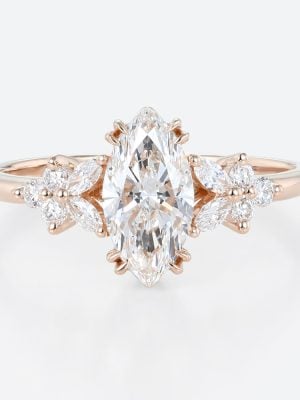 1ct Colorless VS+ Marquise Cut Lab Grown Diamond Petal Side Stones Double Claw Prong Engagement Ring in Yellow Gold (4)