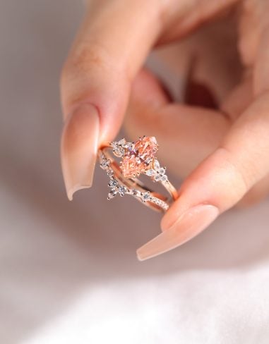 Marquise Cut Lab Pink Diamond Ring Set